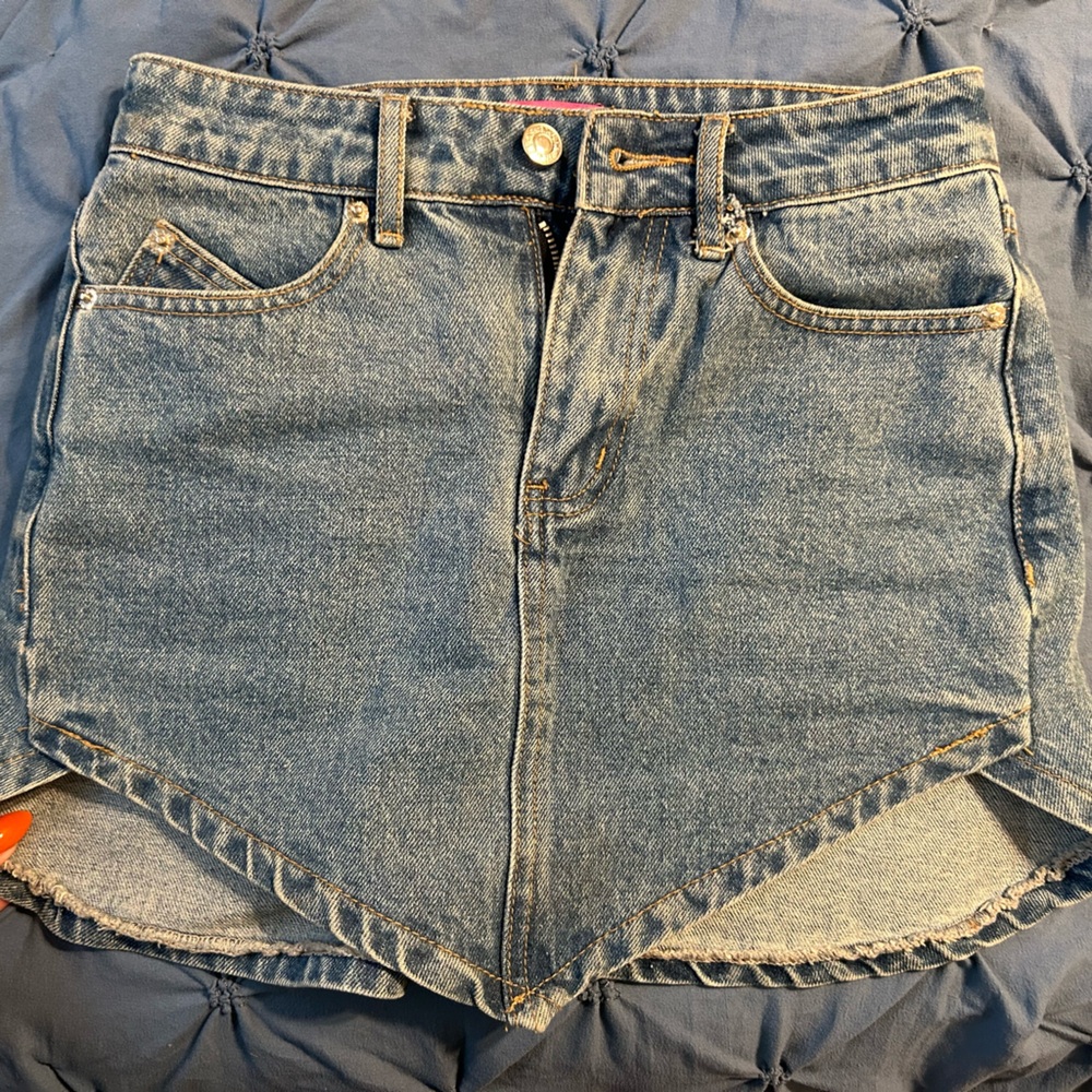 Blue Asymmetrical Mini Skirt